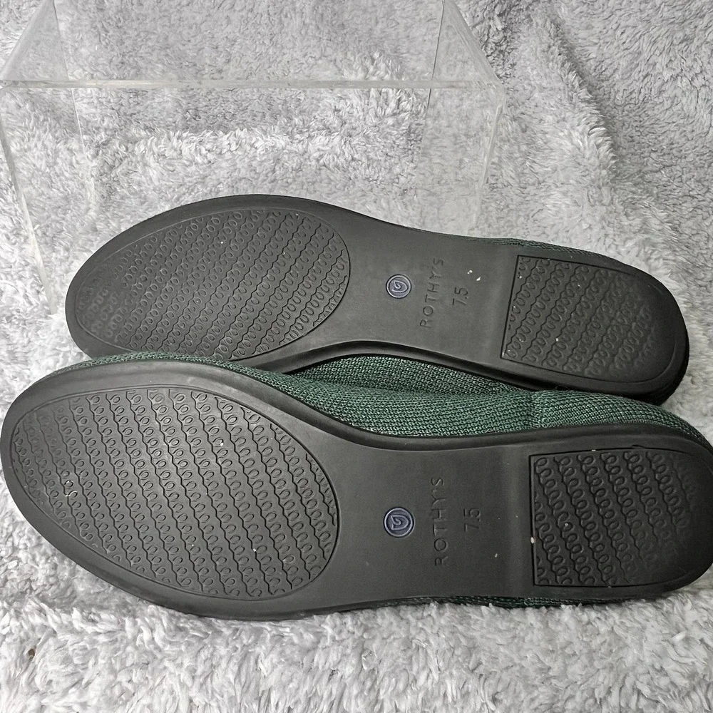 Rothys The Flat Round Toe Knit Ballet Flats Womens 7.5 Green Washable Slip On